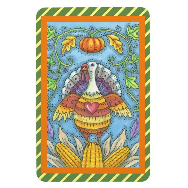 FOLK ART TURKEY & CORN ERNTEDANK MAGNET Large (Vertikal)