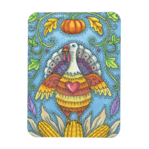 FOLK ART TURKEY & CORN ERNTEDANK MAGNET Urlaub