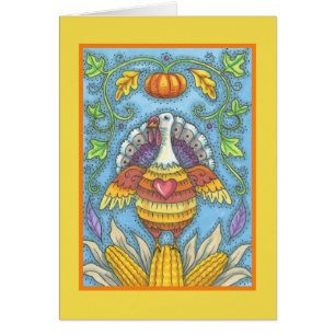 FOLK ART TURKEY ERNTEDANK GREETING CARD Blank