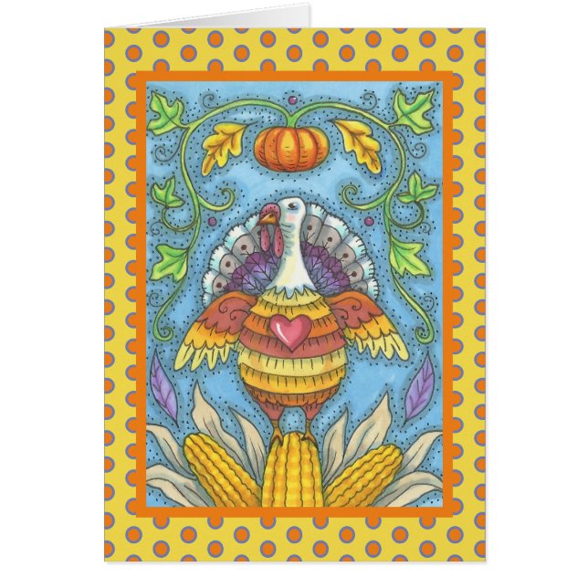 FOLK ART TURKEY ERNTEDANK GREETING CARD Blank (Vorne)