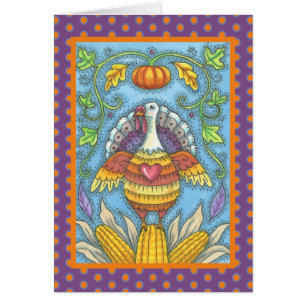 FOLK ART TURKEY ERNTEDANK GREETING CARD Blank