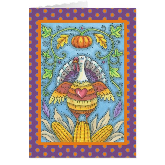 FOLK ART TURKEY ERNTEDANK GREETING CARD Blank (Vorne)