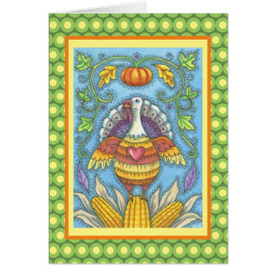 FOLK ART TURKEY THANKSGIVING GREETING CARD Blank