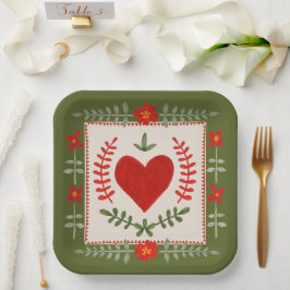 Folk Art Valentine Pappteller