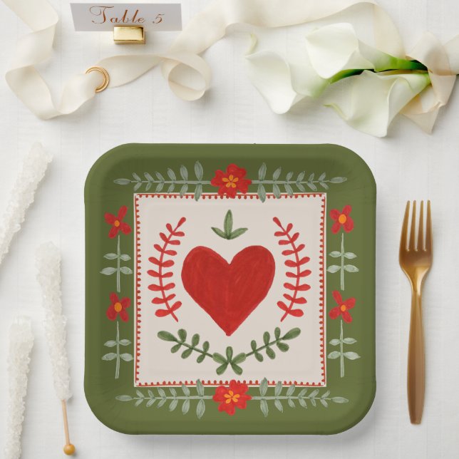 Folk Art Valentine Pappteller (Hochzeit)