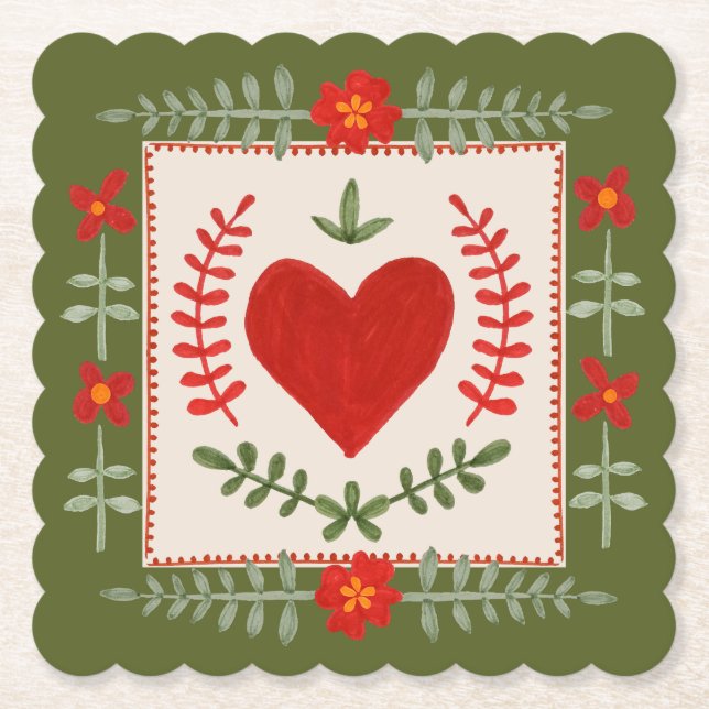 Folk Art Valentine Untersetzer (Vorderseite)