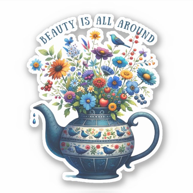 Folk Art Vase Blume Beauty Aufkleber (Vorderseite)