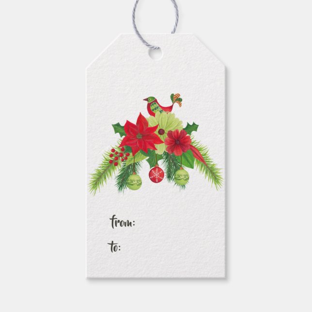 Folk Art Watercolor Blumenwein Weihnachten Geschenkanhänger (Vorderseite)