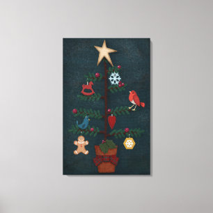 Folk Art Weihnachtsbaum mit Felt Look Ornamente Leinwanddruck