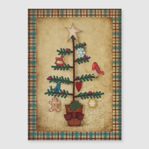 Folk Art Weihnachtsbaum mit Felt-Ornamenten Magnetkarte