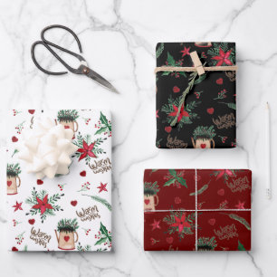 Folk Art Weihnachtsfeiertag Warm wünscht Pattern W Geschenkpapier Set