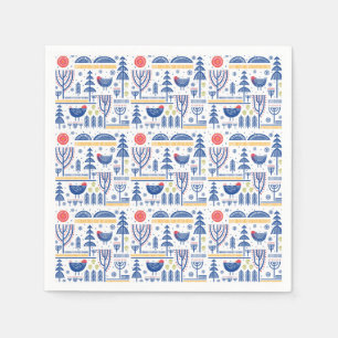 Folk Art Winter Bird Muster Serviette