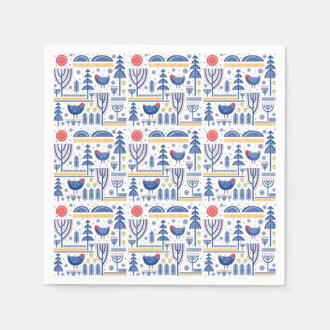 Folk Art Winter Bird Muster Serviette (Vorderseite)