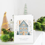 Folk Art Winter Blue House Frohe Weihnachten<br><div class="desc">Folk Art Winter Blue House Frohe Weihnachten. Verfügbar in digitaler Form und gedruckt. Personalisieren Sie den Text einfach vorne und innen.</div>