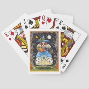 FOLK ART WITCH IN SPOOKY WOODS, SCHWARZ CAT & OWL SPIELKARTEN