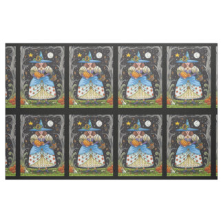 FOLK ART WITCH IN SPOOKY WOODS, SCHWARZ CAT & OWL STOFF