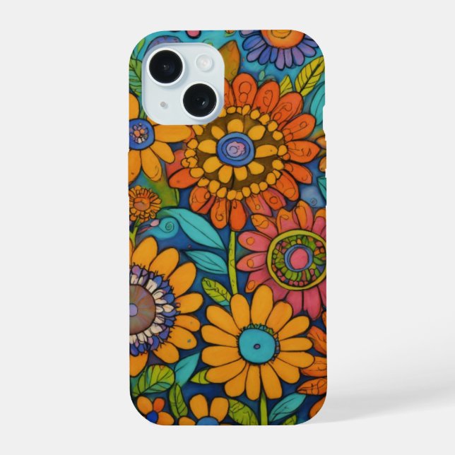 Folk Bloom Harmony Kunst iPhone 15 Hülle (Rückseite)