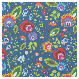 🌺 🌹 🌷 Folk-Blume auf klassisch blauem Stoff