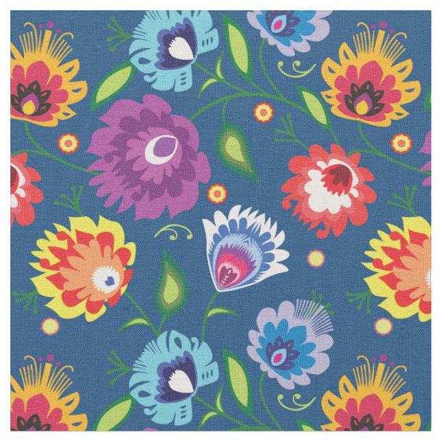 Folk-Blume in klassischem Blau Stoff (Nahaufnahme)
