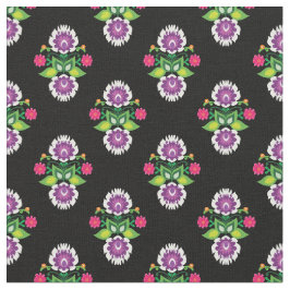 Folk-Blume - rautenförmige Komposition schwarz Stoff