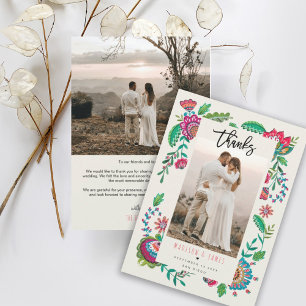 Folk Blume Vielen Dank für Ihre Hochzeitfotokarte Dankeskarte