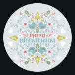 Folk Christmas Cheer Runder Aufkleber<br><div class="desc">Scandinavian folk style design feature a fun,  colorful design.</div>