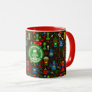 Folk-Coffee-Logo-Abzeichen auf farbenfrohem Barist Tasse