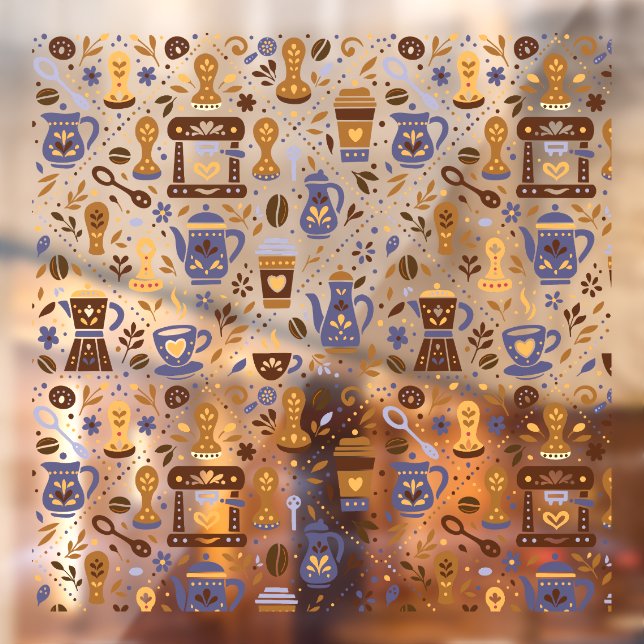 Folk coffee pattern for barista shop fensteraufkleber (Blatt 2)