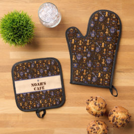 Folk coffee tools — cocoa brown with caramel ofenhandschuh & Topflappen-Set