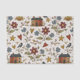 Folk Cottage Hearts Garden Pattern Seidenpapier