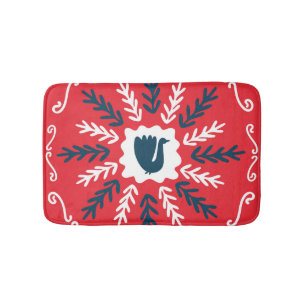 Folk Doodle Art Christmas Tile Badematte