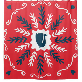 Folk Doodle Art Christmas Tile Duschvorhang