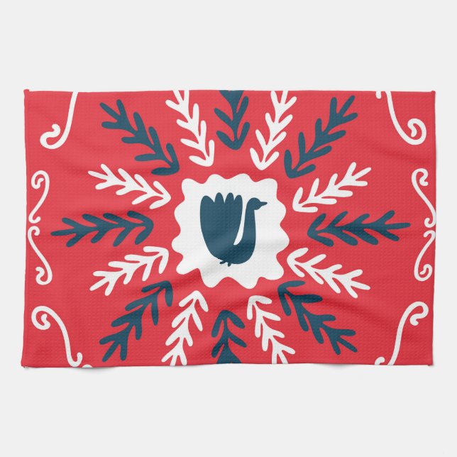 Folk Doodle Art Christmas Tile Geschirrtuch (Horizontal)