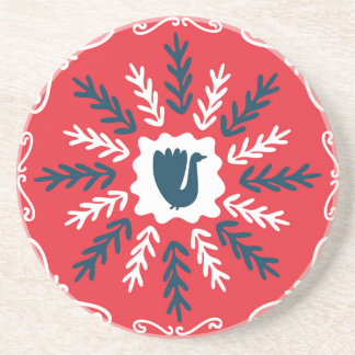 Folk Doodle Art Christmas Tile Getränkeuntersetzer