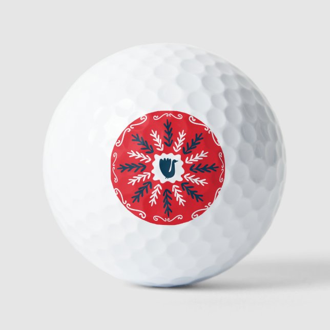 Folk Doodle Art Christmas Tile Golfball (Vorderseite)