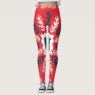 Folk Doodle Art Christmas Tile Leggings