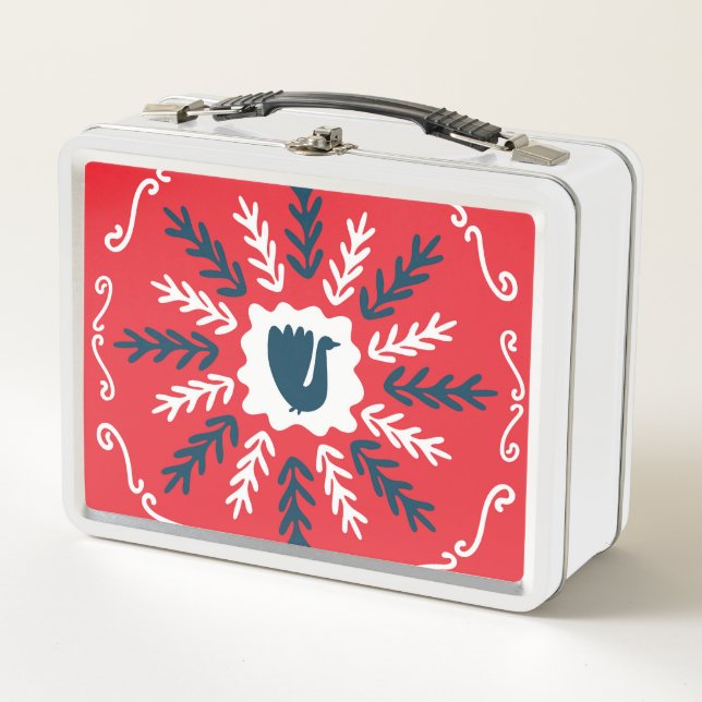 Folk Doodle Art Christmas Tile Metall Brotdose (Vorderseite)