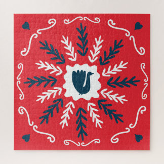 Folk Doodle Art Christmas Tile Puzzle