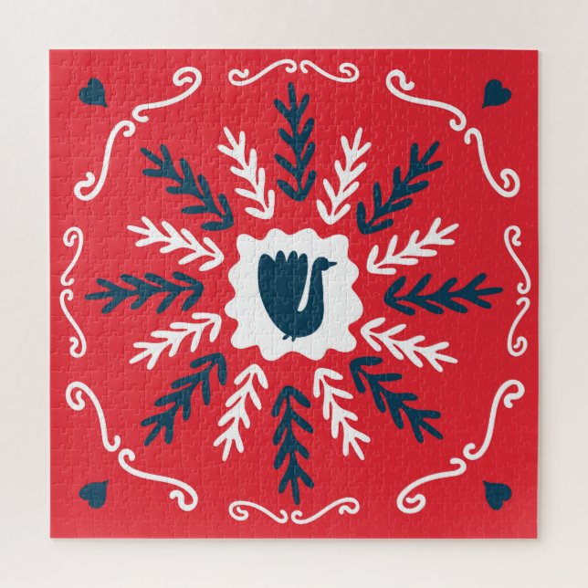 Folk Doodle Art Christmas Tile Puzzle (Vertikal)