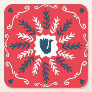 Folk Doodle Art Christmas Tile Rechteckiger Pappuntersetzer
