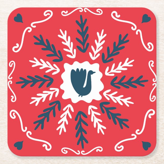 Folk Doodle Art Christmas Tile Rechteckiger Pappuntersetzer (Vorderseite)