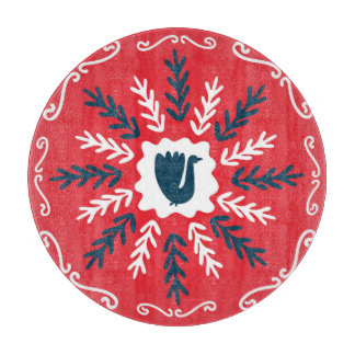 Folk Doodle Art Christmas Tile Schneidebrett