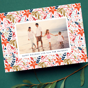 Folk Editable Christmas Floral Botanisches Foto Feiertagskarte