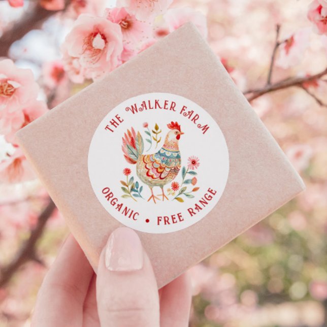 Folk farbenfrohe Farm Frische Eier Runder Aufkleber (Von Creator hochgeladen)