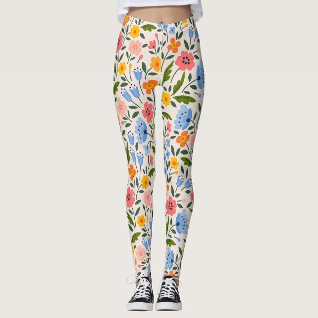 Folk Floral: Farbenfrohe kleine Muster Leggings (Vorderseite)