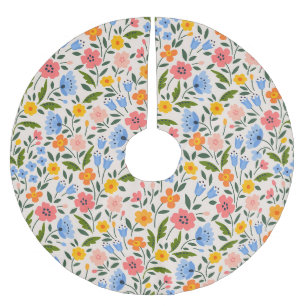 Folk Floral: Farbenfrohe kleine Muster Polyester Weihnachtsbaumdecke