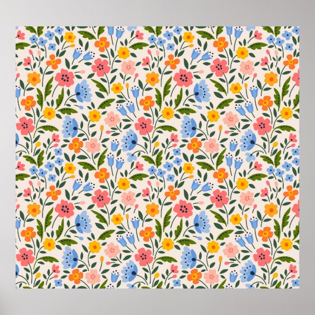 Folk Floral: Farbenfrohe kleine Muster Poster (Vorne)