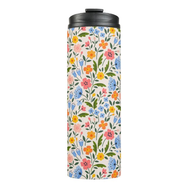 Folk Floral: Farbenfrohe kleine Muster Thermosbecher (Vorderseite)