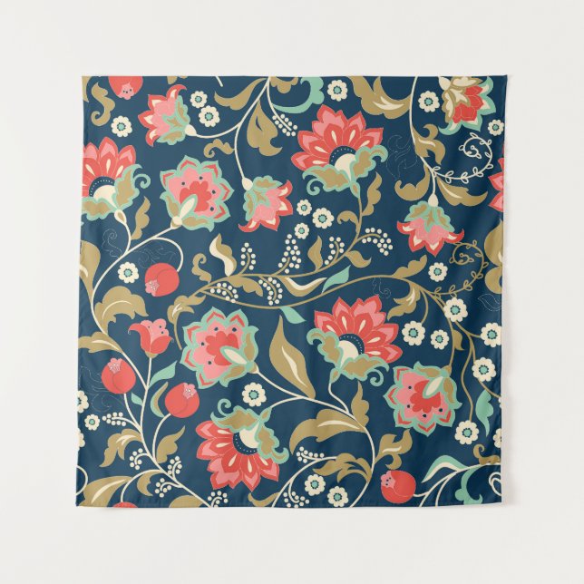 Folk floral farbig: Hand gezogen nahtlos Wandteppich (Vorderseite)