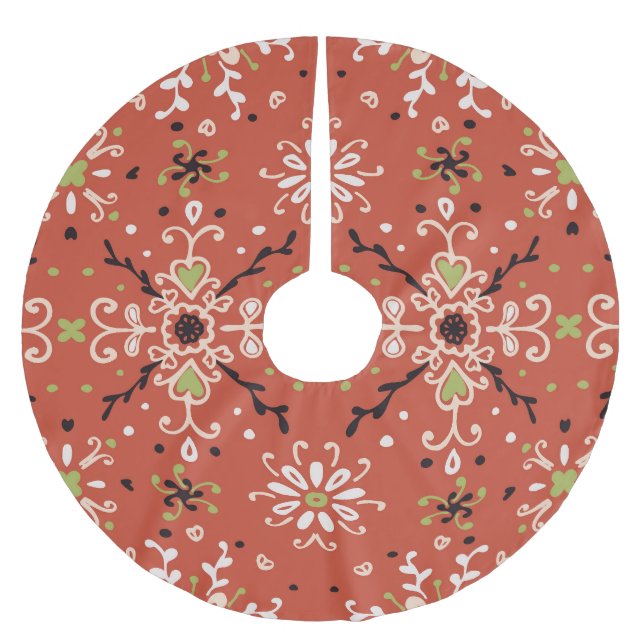 Folk Floral: Farbiges Talavera Muster. Polyester Weihnachtsbaumdecke (Vorderseite)